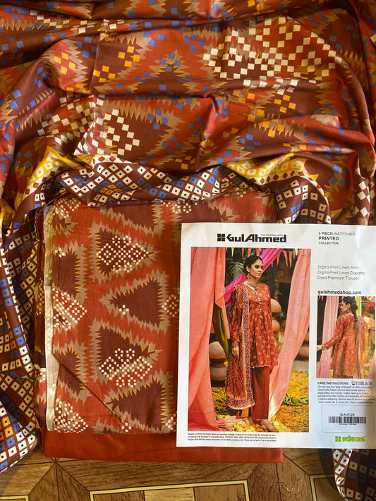 GulAhmad 3 Piece Linen  Printed Collection